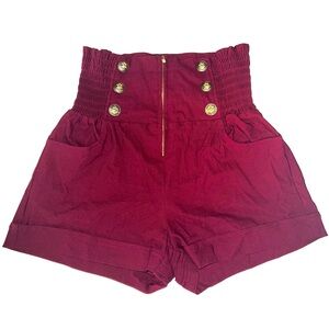 High-Waisted Retro Burgundy Shorts